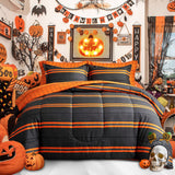 Flysheep Boho Striped Halloween Bed in a Bag 7 Pieces Queen Size, Ombre Bright Orange Stripes on Black Comforter Sheet Set (1 Comforter, 1 Flat Sheet, 1 Fitted Sheet, 2 Pillow Shams, 2 Pillowcases)