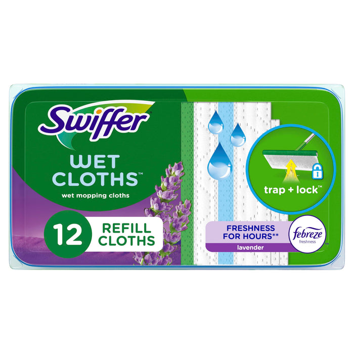 Swiffer Sweeper Wet Mopping Pad Refills for Floor Mop with Febreze Lavender Scent, 12 Count (Packaging May Vary)