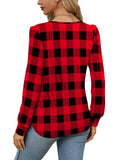 Christmas Shirts for Women Long Sleeve Tops Fleece Sweaters Warm Cozy Dressy Casual Blouses Curved Hemline Plaid Black Red L