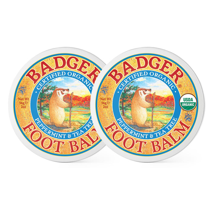 Badger Foot Balm, Organic Tea Tree & Olive Oil Foot Care for Dry Cracked Heels, Cracked Heel Repair for Dry Cracked Feet, Foot Cream Heel Balm, 2 oz (2 Pack)