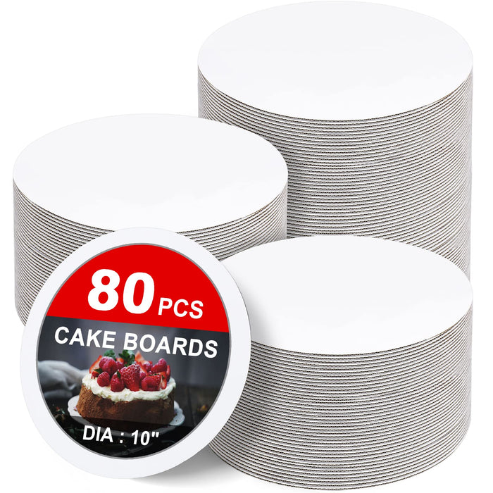 80-Pack Cake Boards 10 inch Round White Cake Circles Rounds Base Food-Grade Cardboard Cake Board for Cakes, Christmas, Bread, Desserts（Thin and strong）