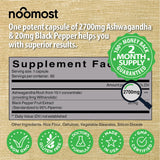 NooMost Organic Ashwagandha Capsules 2700mg w/Black Pepper Extract 20mg as Vegan Ashwagandha Supplements for Anti Stress Relief, Natural Mood Support, Energy & Focus, 2 Months