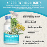 Ridgecrest Herbals ClearLungs Immune, Lung Support Supplement with Elderberry, Zinc, Vitamin C, Vitamin A, Olive Leaf, Mullein, Lung Wellness Formula for Respiratory Health (60 Vegan Caps, 30 Serv)