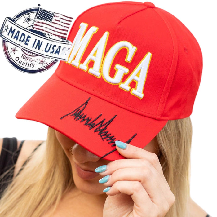 Made in USA Trump 2024 Hat MAGA Baseball Cap - Embroidered Hat Make America Great Again Adjustable Trucker Cap for Men Women (Red)