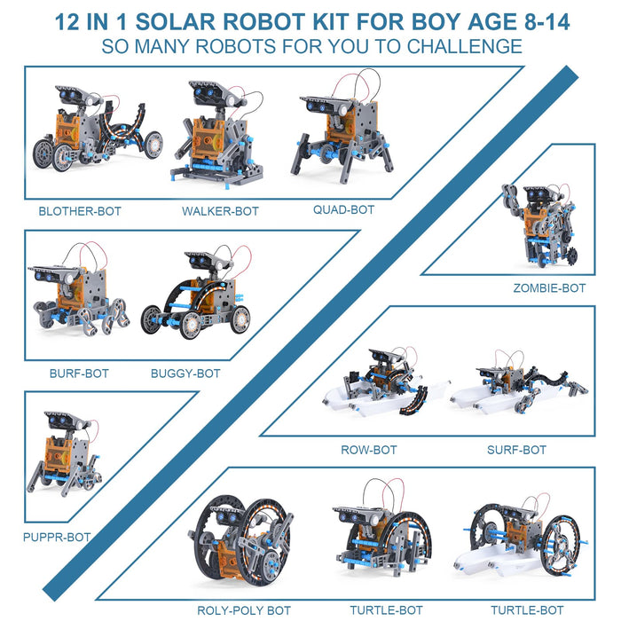 Toys for Ages 8-13,12 in 1 Stem Project Solar Robot Toy for 10 Years Old Autism Boy,Science Kits for Kids Age 8-14,Building Gear Toy Christmas Birthday Gift Idea for Boy Age 8 9 10 11 12 13 14