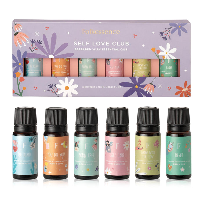 Folkulture Essential Oil Set for Diffuser, Set of 6 Organic Essential Oils for Diffusers for Home, Aromatherapy Diffuser Oil Scents - Rose Lily Cashmere Green Tea Ocean Salt for Mothers Day Gifts