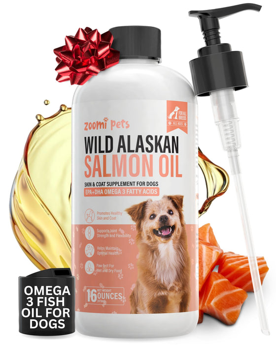 Wild Alaskan Salmon Oil for Dogs Skin and Coat (16oz) - Omega 3 Liquid Fish Oil Supplement for Dog Allergy Relief - Supports Hip and Joint, Itchy Skin Relief & Shedding - Dog Skin and Coat Supplement