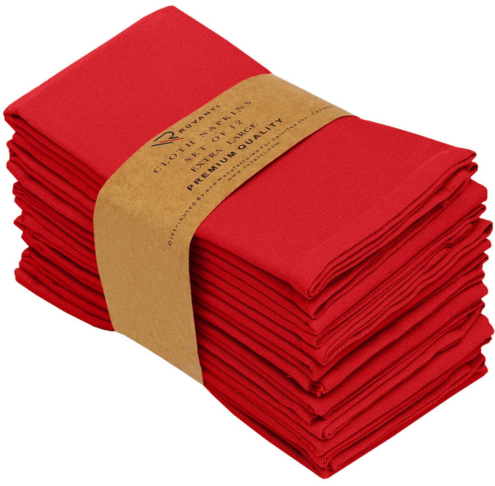 Ruvanti Cloth Napkins Set of 12, 18x18 Inches Napkins Cloth Washable, Soft, Durable, Absorbent, Cotton Blend. Table Dinner Napkins Cloth for Hotel, Weddings, Dinner, Christmas Parties - Red