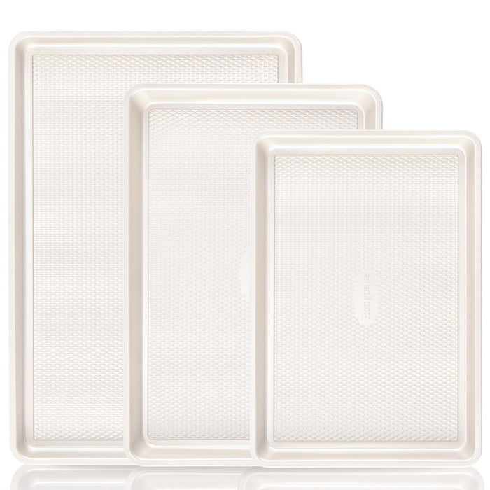 HONGBAKE 3 Pack Nonstick Ceramic Baking Sheet Pan Set for Oven, Non-Toxic Half/Quarter/Jelly Roll Pans with Diamond Texture, Heavy Duty 0.8mm Thick Aluminized Steel Cookie Trays for Cooking, Cream