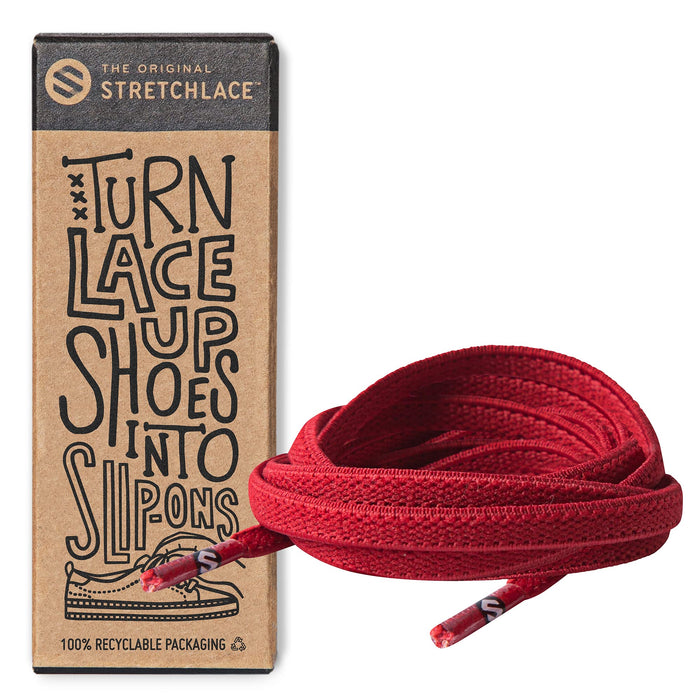 THE ORIGINAL STRETCHLACE - Flat Elastic Shoelaces, Stretch Shoe Laces for Adult Sneakers, Stylish Shoe Laces for Elderly, Kids, and People with Special Needs, Red, 55in