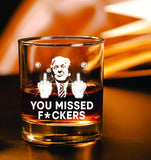 SnowCrazyGifts You Missed F*Ckers Whiskey Glass - Trump Shot At Whiskey Glass - Bullet-Proof Old Fashioned Glass - Republican Gifts - Gift For Trump Supporters, 11oz, Transparent