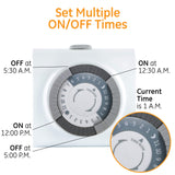 GE 24-Hour Indoor Plug-In Outlet Timer, 1 Polarized Outlet, Timers for Electrical Outlets Indoor, Light Timers Indoor, 30 Minute Intervals, Daily ON/OFF Cycle, Christmas Tree Timer, 2 Pack, 56177