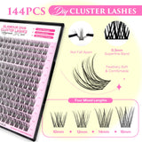 CALAILIS DIY Lash Extension Kit, Eyelash Extension Kit 144Pcs D Curl Lash Clusters with Lash Bond and Seal Lash Remover and Lash Applicator Lash Clusters Kit Easy to Apply at Home (DM4-KIT)