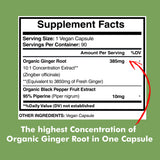 Organic Ginger Supplement with Black Pepper Extract - 3850mg per Serving - 90 Capsules