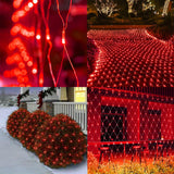 WATERGLIDE Outdoor Christmas Net Lights, 12FT x 5FT 360 LED Mesh String Light with 8 Lighting Mode, Connectable Waterproof Lights for Garden Tree Bushes, Valentines Day Wedding Party Decorations, Red