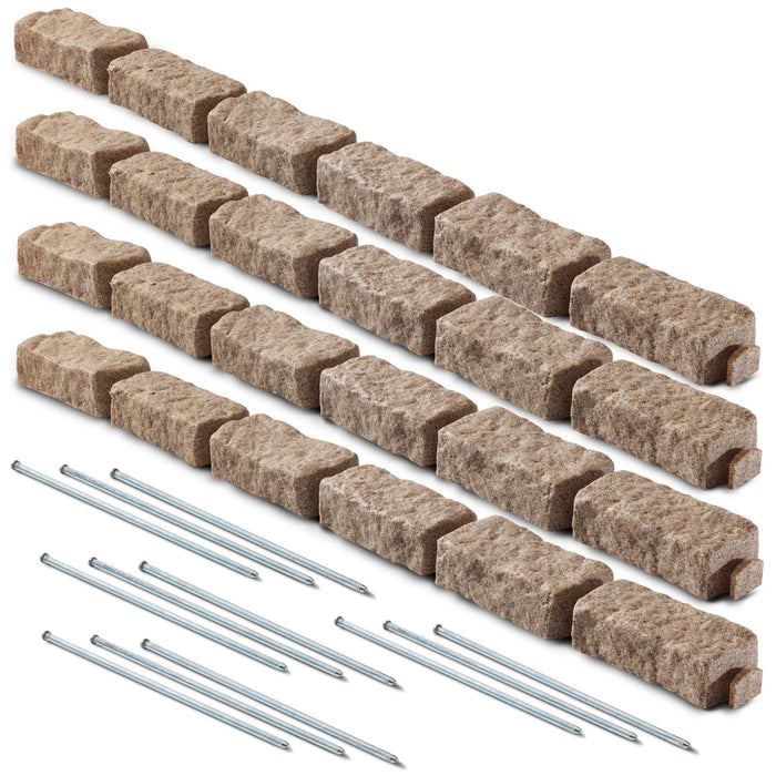 Beuta Landscape Edging | Garden Edging Border | Faux Stone Bricks for Lawn edging, Flower beds, Pathways & Yard Edging– 4 Packs | Each Section Has 6 Bricks 48"L x 4"W x 2.25"H | 12 Spikes |Sandstone
