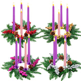 Maxcheck 4 Pack Christmas Advent Wreath Candle Holder, Christmas Advent Decoration, Red Purple Gold Silver Christmas Advent Candle Wreath for Xmas Table Decor Pine Cone Ribbon (No Candles)