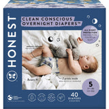 The Honest Company Clean Conscious Overnight Diapers | Plant-Based, Sustainable | Cozy Cloud + Star Signs | Club Box, Size 5 (27+ lbs), 40 Count