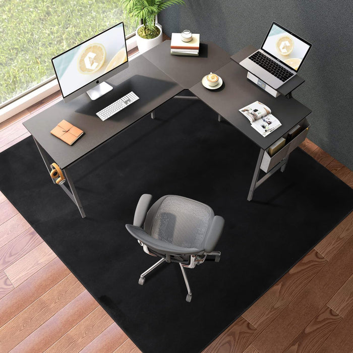 QQpony Office Chair Mat, 75" x 60" Large Chair Mat for Hard Floors, Flannel Fabric Area Rug for Hard Surface, Floor Protector Under Desk Mat for Home Office (Black)