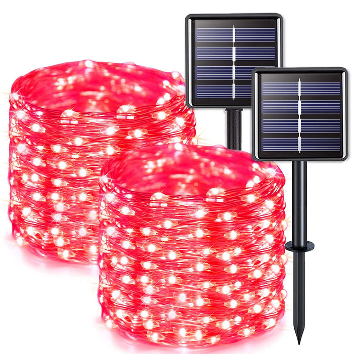 JMEXSUSS 2 Pack Red Solar Halloween Lights, Total 66FT 200 LED Solar Fairy Lights Outdoor, Waterproof Red Solar String Lights for Outside Christmas Tree Party Patio Decorations