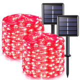 JMEXSUSS 2 Pack Red Solar Halloween Lights, Total 66FT 200 LED Solar Fairy Lights Outdoor, Waterproof Red Solar String Lights for Outside Christmas Tree Party Patio Decorations