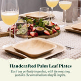 Chic Leaf Palm Leaf 100% Compostable & Disposable 7 Inch Square Plates- Leak-Proof Dinnerware Set- 50 Microwave & Oven Safe Bamboo Like Appetizer & Dessert Plates, Better than Paper & Plastic Plates