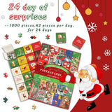 Advent Calendar 2024 Christmas Puzzle for Adults 1000 Pieces, PICKFORU Countdown to Christmas Calendar Vintage Jigsaw Puzzle, Winter Holiday Puzzle