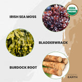 Organic Earth Irish Sea Moss Powder 8oz - Wildcrafted Sea Moss Organic with Bladderwrack & Burdock Root Powder - Thyroid, Digestion Support & Healthy Skin - USDA Certified Organic