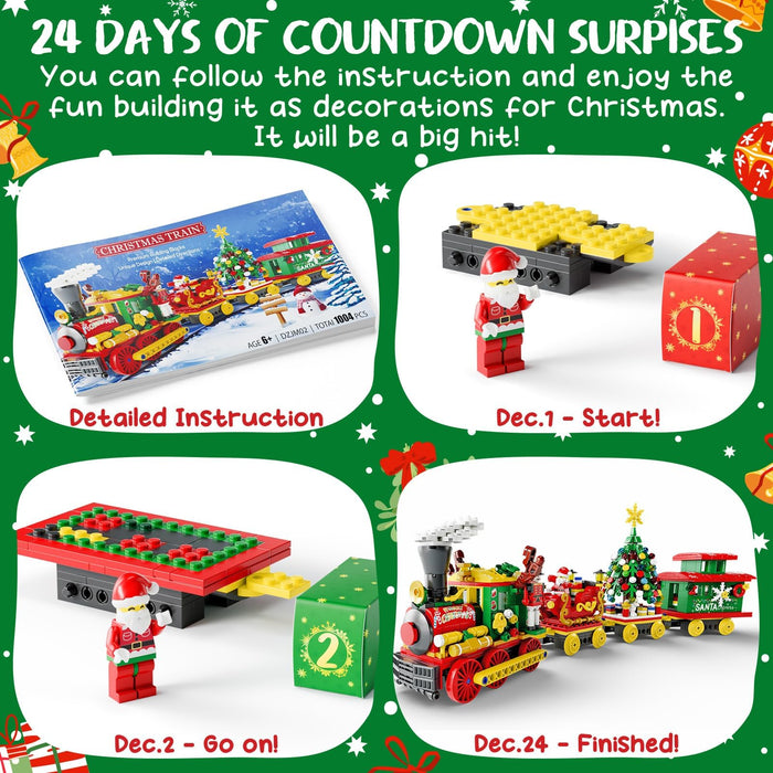 Advent Calendar 2024 for Kids Adults Teens, 24 Days Christmas Train Building Blocks Christmas Countdown Calendar Gift Box with Christmas Tree Santa Nutcracker Toys Set for Boys Girls Women Men Age 6+