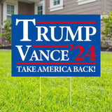 Probsin Trump Vance 2024 Yard Sign Double Sided 12" x 17" Trump Vance'24 Take America Back MAGA Signs Voted for Trump Vance Outdoor Decorations for Lawn, Garden, Window, Party Supplies (Blue)