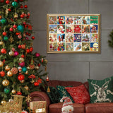 Advent Calendar 2024 Christmas Jigsaw Puzzle-1008 Pieces Christmas Countdown Calendar 24 Days Jigsaw Puzzles, Holiday Vintage Stamp Puzzles for Adults Kids,Xmas Gift for Boys and Girls