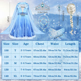 Tacobear 10pcs Frozen Elsa Costume Dress For Girls Kids Toddler Princess Dress Up Clothes For Little Girls With Elsa Accessories Gloves Crown Wands Wig Necklace For 3-4T Kids Christmas Birthday Party