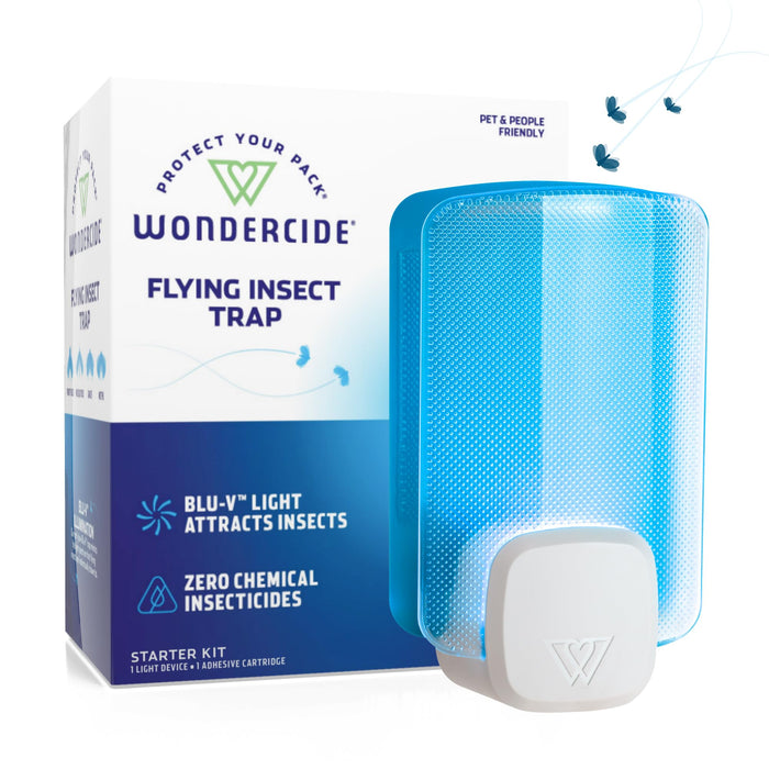 Wondercide - Flying Insect Trap - Indoor Bug Catcher for Fruit Flies, Gnats, Moths, and Mosquitoes - Starter Kit for Home and Kitchen - 1 Plug-in Light and 1 Cartridge