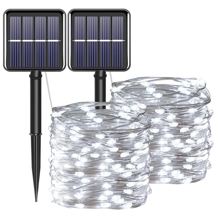 YAOZHOU Solar String Lights for Outside, Fairy Lights Outdoor Waterproof, Cool White 2Pack Total 200LED 66Ft 8 Modes Mini Mini Small Solar Powered Lights for Christmas, Garden, Patio, Fence, Balcony