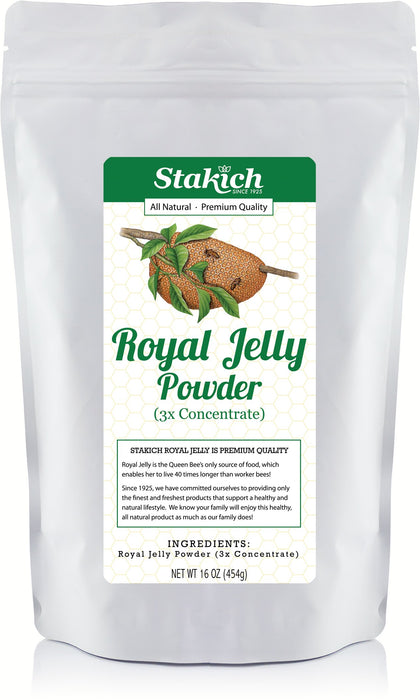 Stakich Royal Jelly Powder 1 Pound - 3X Concentrate - Freeze Dried, Pure, Natural