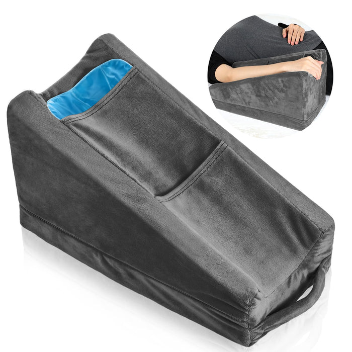 Buryeah Arm Elevation Pillow with 2 Pockets, Soft Ergonomic Support Pillow for Elbow Rest Wedge Broken Arm Gifts with High Density Foam for Recovery Sleeping(Dark Gray)