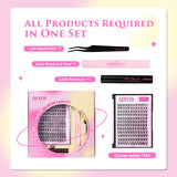 CALAILIS DIY Lash Extension Kit, Eyelash Extension Kit 144Pcs D Curl Lash Clusters with Lash Bond and Seal Lash Remover and Lash Applicator Lash Clusters Kit Easy to Apply at Home (DM4-KIT)