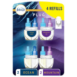 Febreze Odor-Fighting Fade Defy PLUG Air Freshener, Mountain, Ocean, 87 fl. oz. Oil Refills, 4 Refills (2 of Each)