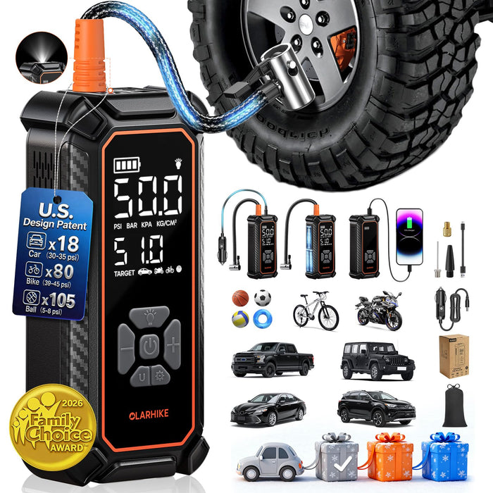 OlarHike Tire Inflator Portable Air Compressor,Dual Power-3*2000mAh &12V DC