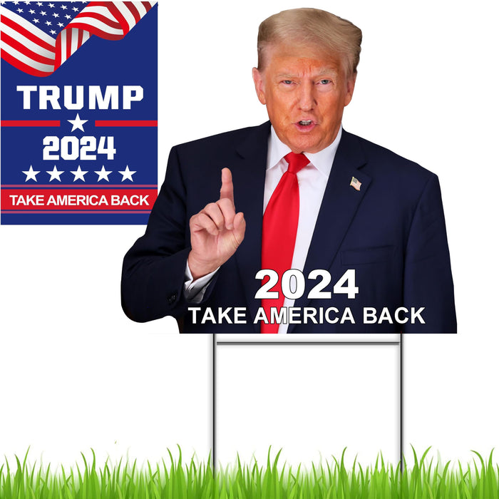 Ouraqto TRUMP 2024 Yard Sign Double Sided 14x14 Inch Yard signs Outdoor Decorative Trump Handheld Signage Trump Merchandise for Garden Lawn(with Flag