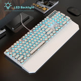 MageGee Typewriter Mechanical Gaming Keyboard, Retro Punk Round Keycap LED Backlit USB Wired Keyboards for Game and Office, for Windows Laptop PC Mac - Blue Switches/White