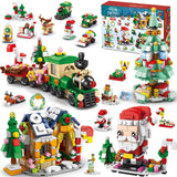 Advent Calendar 2024 - Christmas Building Blocks Holiday Gifts for kids Teen 24 Days Surprise Gift Box Christmas Countdown Calendar for Girl Boys 6 In 1 Santa Tree Train House Block Toy Set