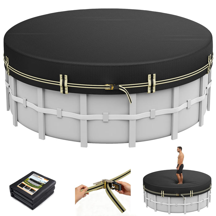 ZhenXingCheng 10 FT Round Pool Covers for Above Ground Pools, 500D Pool Solar Cover with Fast Tightening Ratchet, Stock Pool Tank Cover Ideal for Waterproof Dustproof Windproof