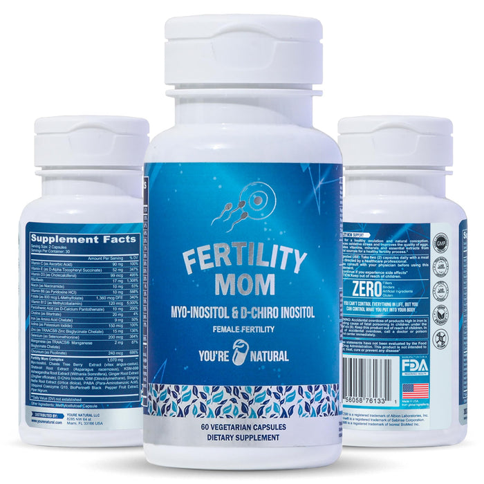 YOU'RE NATURAL Conception Fertility Vitamins for Women - Prenatal Vitamins - Myo-Inositol, D-Chiro Inositol & Folate, Regulates Cycle, Aid Ovulation, Hormonal & Ovarian Support, Vitex, 30 Day Supply