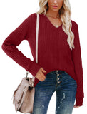 SAMPEEL Womens Long Sleeve Tops Casual V Neck Fall Shirts Christmas Sweaters Winter Clothes Burgundy M