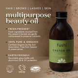 Fushi Organic Castor Oil 250ml Glass Bottle 100% Pure Cold & Fresh-Pressed For Dry Skin & Hair Growth, Eyelashes & Eyebrows Hexane Free Natural Food-grade Sustainably Sourced