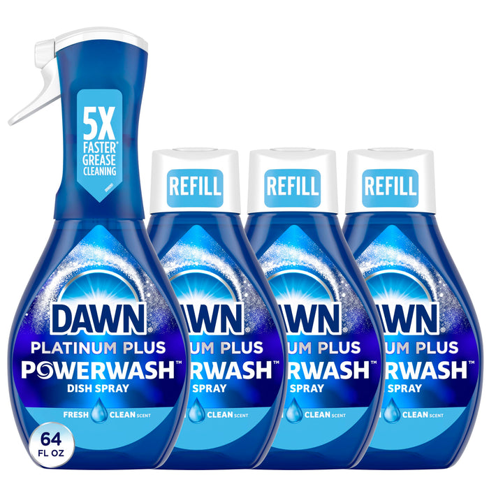 Dawn Platinum Powerwash Dish Spray, Dish Soap, Fresh Scent Bundle, 1 Spray (16oz) + 3 Refills (16oz each)