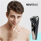 VIVITAR Metallic Cordless 3 Head Rotary Shaver, Cordless Electric Rotary Shaver for Men with Three Independently-Floating Heads, Pop-up Trimmer, and Stainless Steel Blades for Wet and Dry Uses