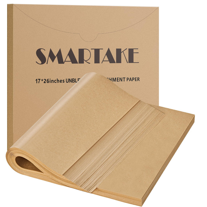 SMARTAKE 200 Pcs Unbleached Parchment Paper Baking Sheets, 17x26 Inches, Non-Stick, Precut for Baking, Grilling, Air Fryer, Steaming, Bread, Cup Cake, Cookie