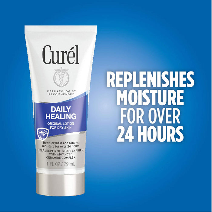 Curel Daily Healing Dry Skin Lotion, Hand and Body Moisturizer, 1 fl Ounce Travel Size, Mini size, 30-pack, with Advanced Ceramide Complex, helps to Repair Moisture Barrier